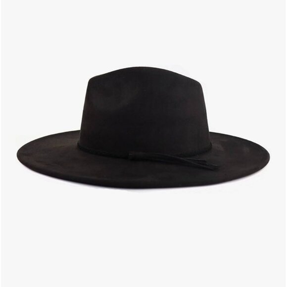Accessories - Wide Brim Black Fedora Hat For Men & Women - 22"-22.8" Adjustable Fit - Wool Fel